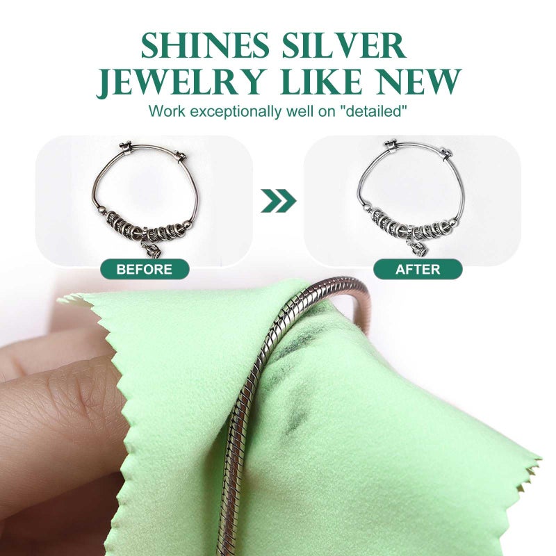SEVENWELL 50pcs Jewelry Cleaning Cloth Green Polishing Cloth for Sterling Silver Gold Platinum Small Silver Polish 8x8cm - Image 3